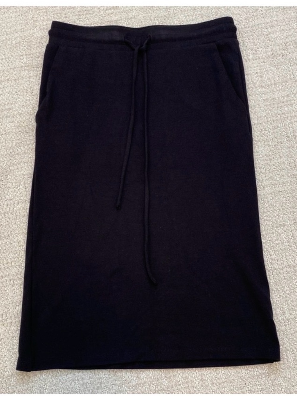 LOFT Black Pull-on Knit Drawstring Midi Skirt XXS